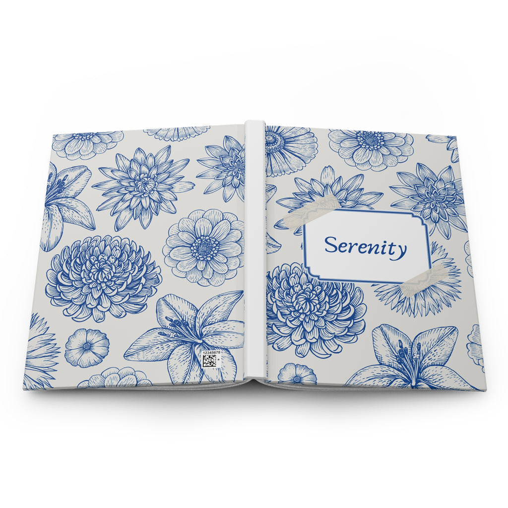 Serenity Floral Hardcover Journal Blue Botanical Notebook