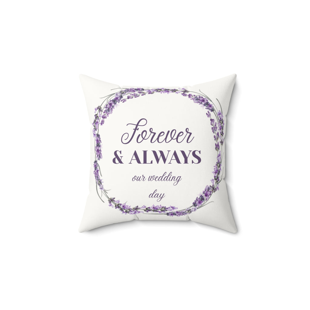 Forever & Always Wedding Pillow - Lavender Wreath Faux Suede Throw Pillow