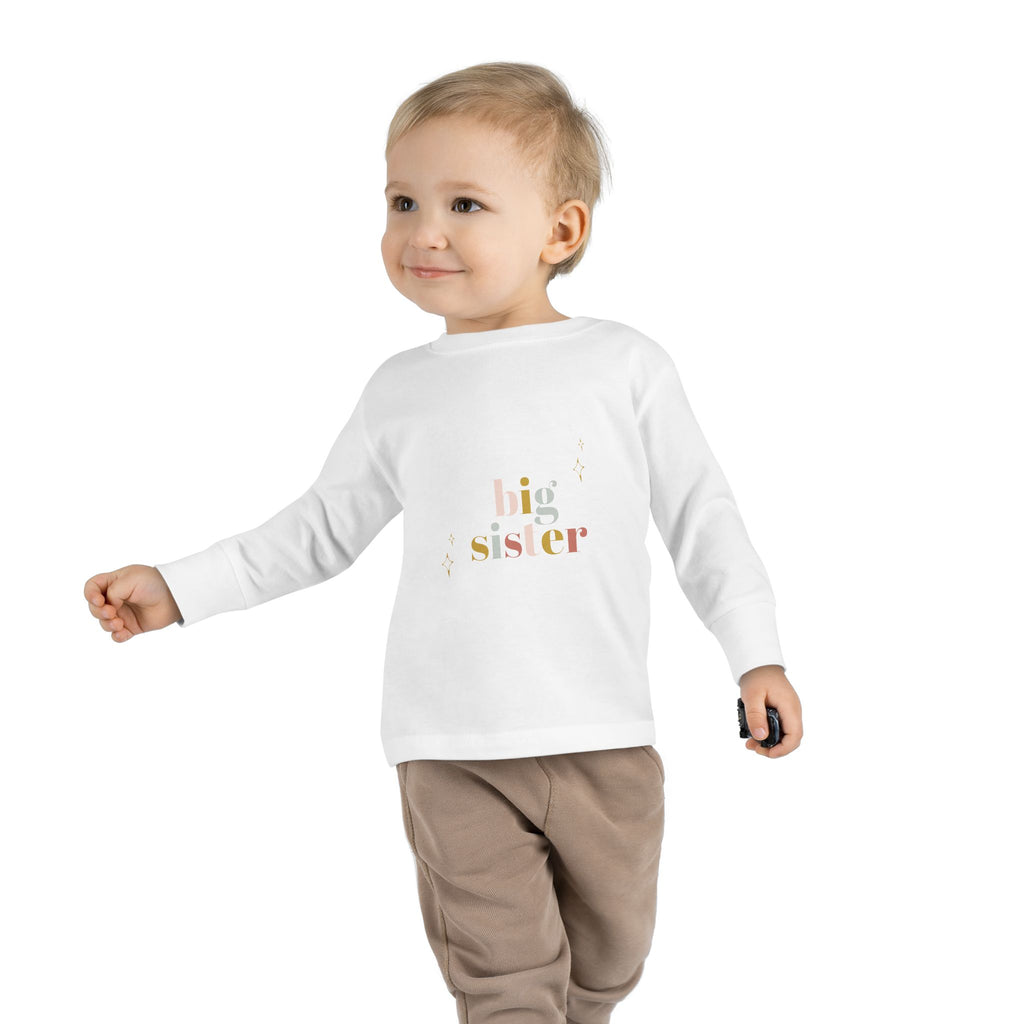 Big Sister Toddler Long Sleeve Tee — Pastel Rainbow Sibling Shirt