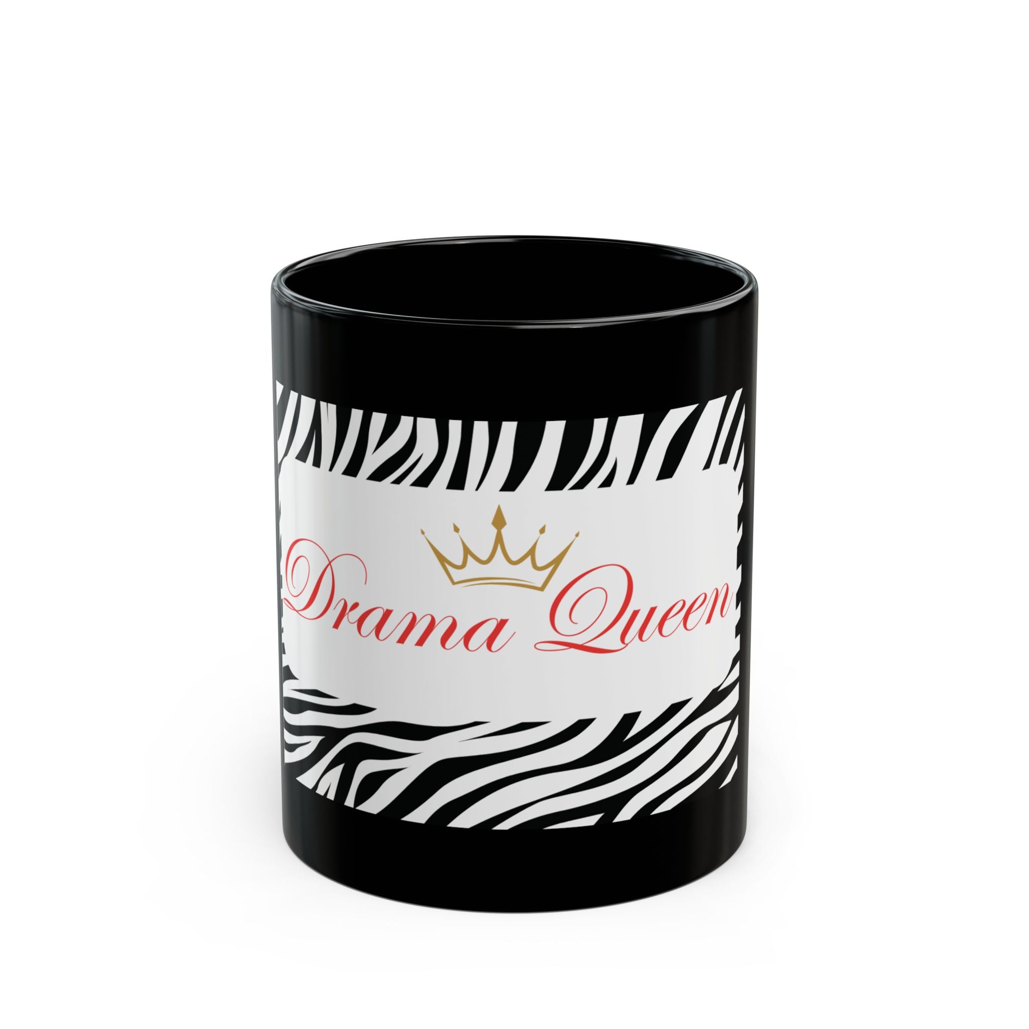 Drama Queen Zebra Print Black Mug 'Drama Queen' Crown Coffee Cup (11oz & 15oz)