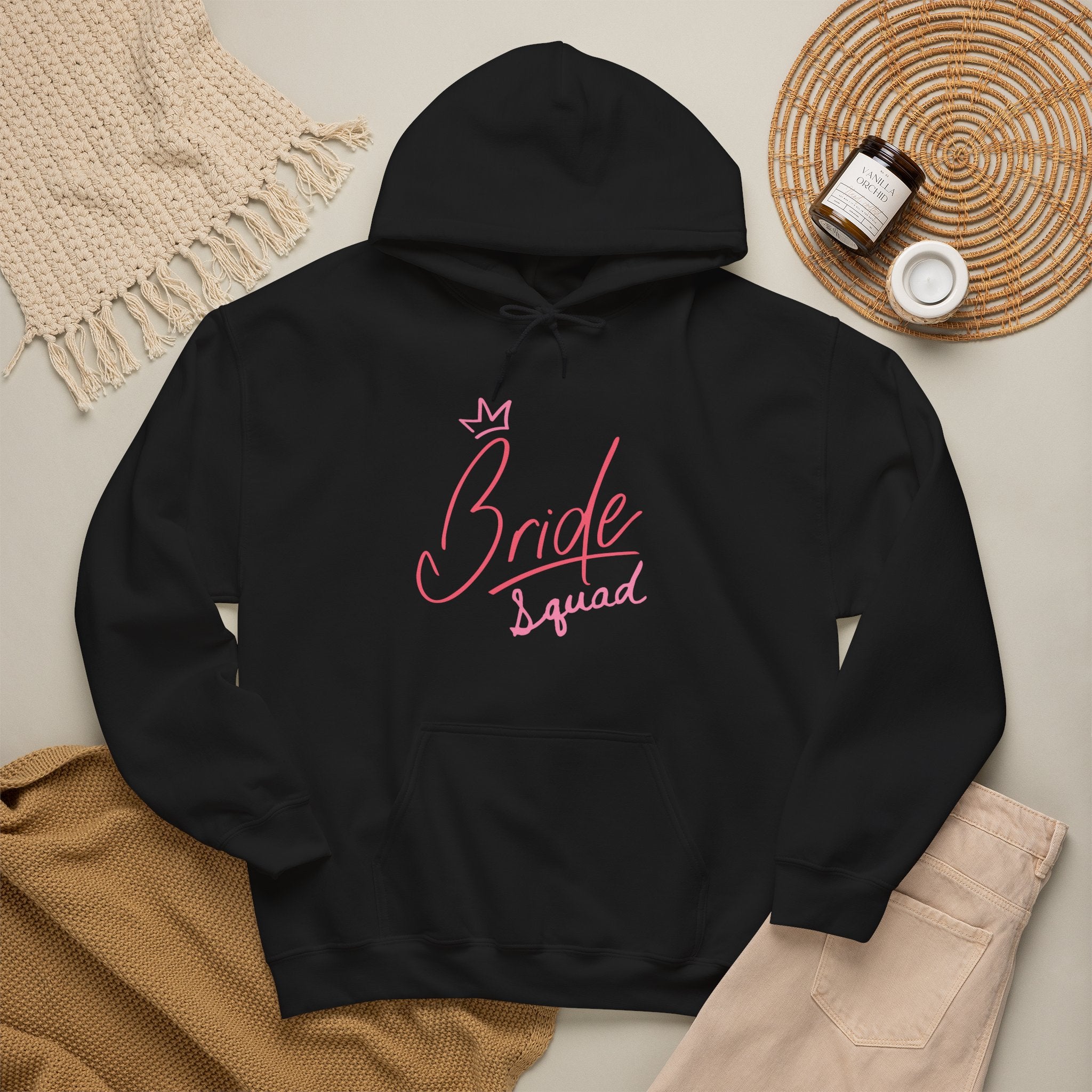 Bride Squad Hoodie - Pink Script Bachelorette Party Pullover