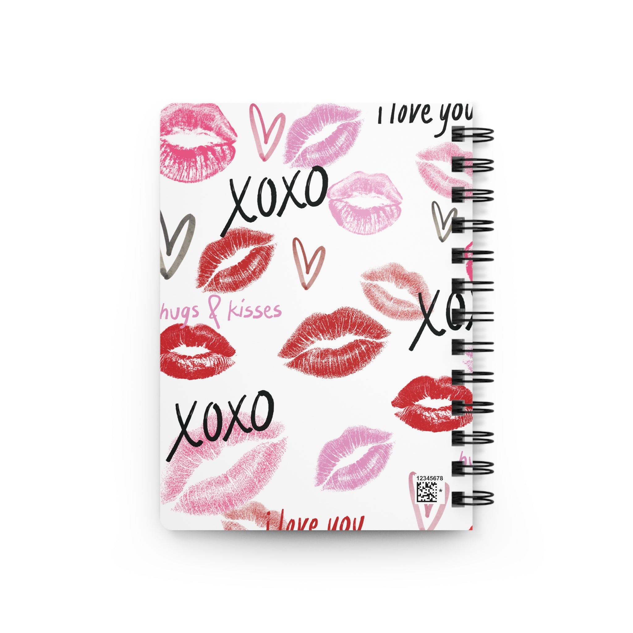 Kisses & XOXO Spiral Journal — Romantic Lip Print Notebook for Valentines, Love Notes & Gifts