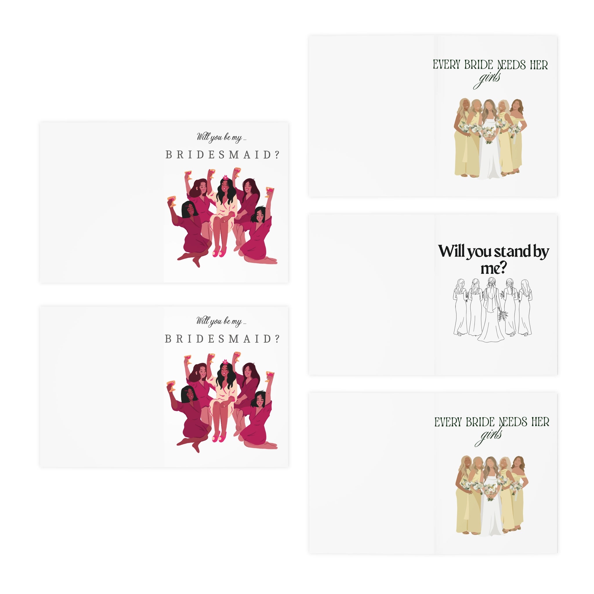 Bridesmaid Proposal Greeting Cards  5-Pack ‘Will You Be My Bridesmaid?’ Assortment