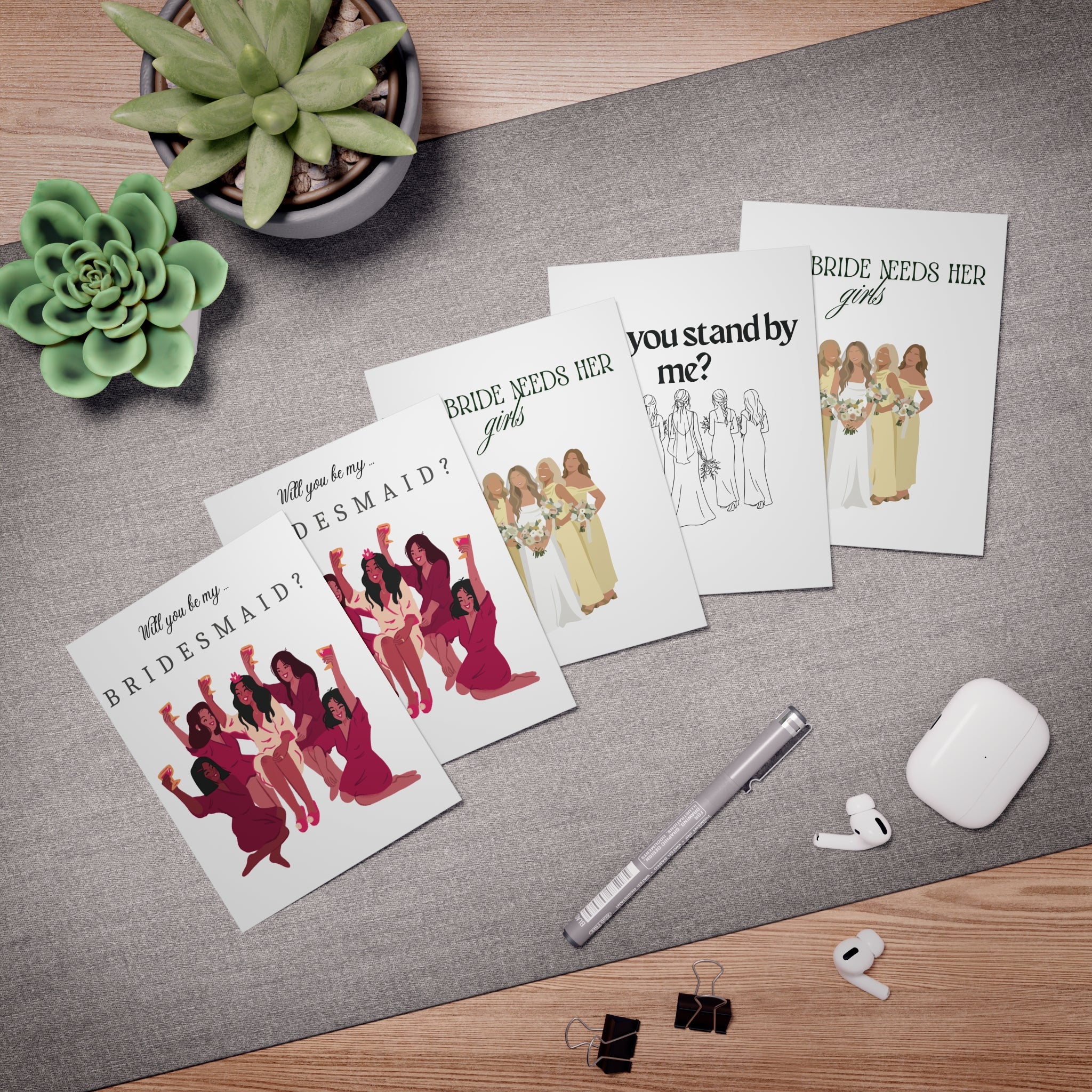 Bridesmaid Proposal Greeting Cards  5-Pack ‘Will You Be My Bridesmaid?’ Assortment