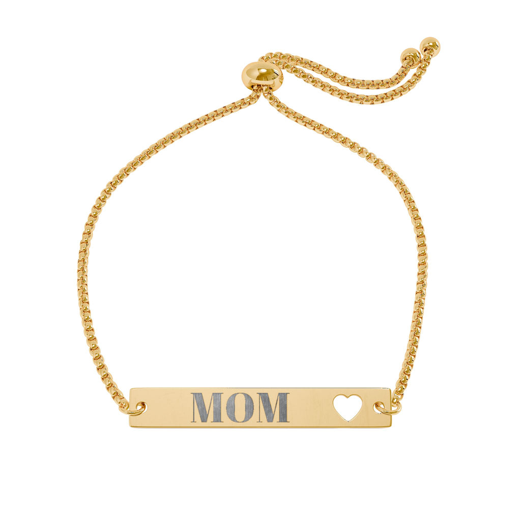 Mom Engraved Heart Bar Bracelet — Adjustable Gold/ Rose Gold Personalized Gift for Mother’s Day