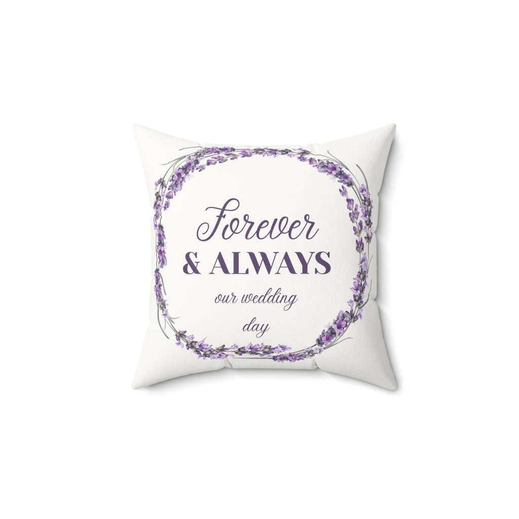 Forever & Always Wedding Pillow - Lavender Wreath Faux Suede Throw Pillow
