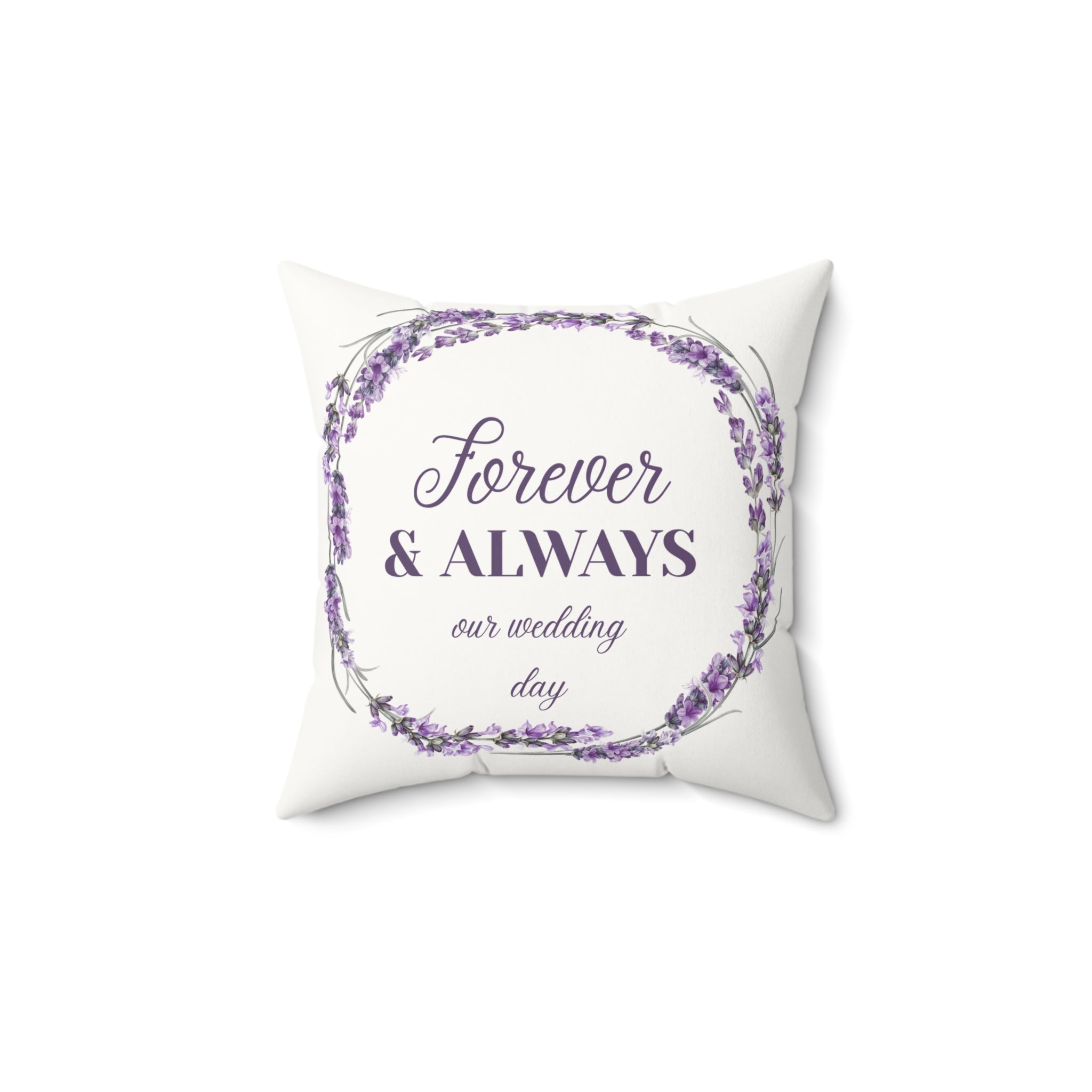 Forever & Always Wedding Pillow - Lavender Wreath Faux Suede Throw Pillow