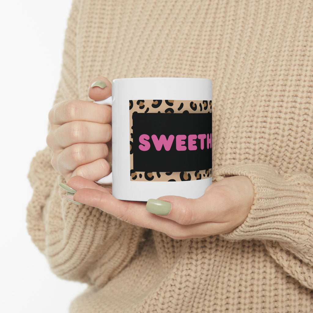 Sweetheart Leopard Print Mug Pink Typography Ceramic Coffee Cup (11oz/15oz)