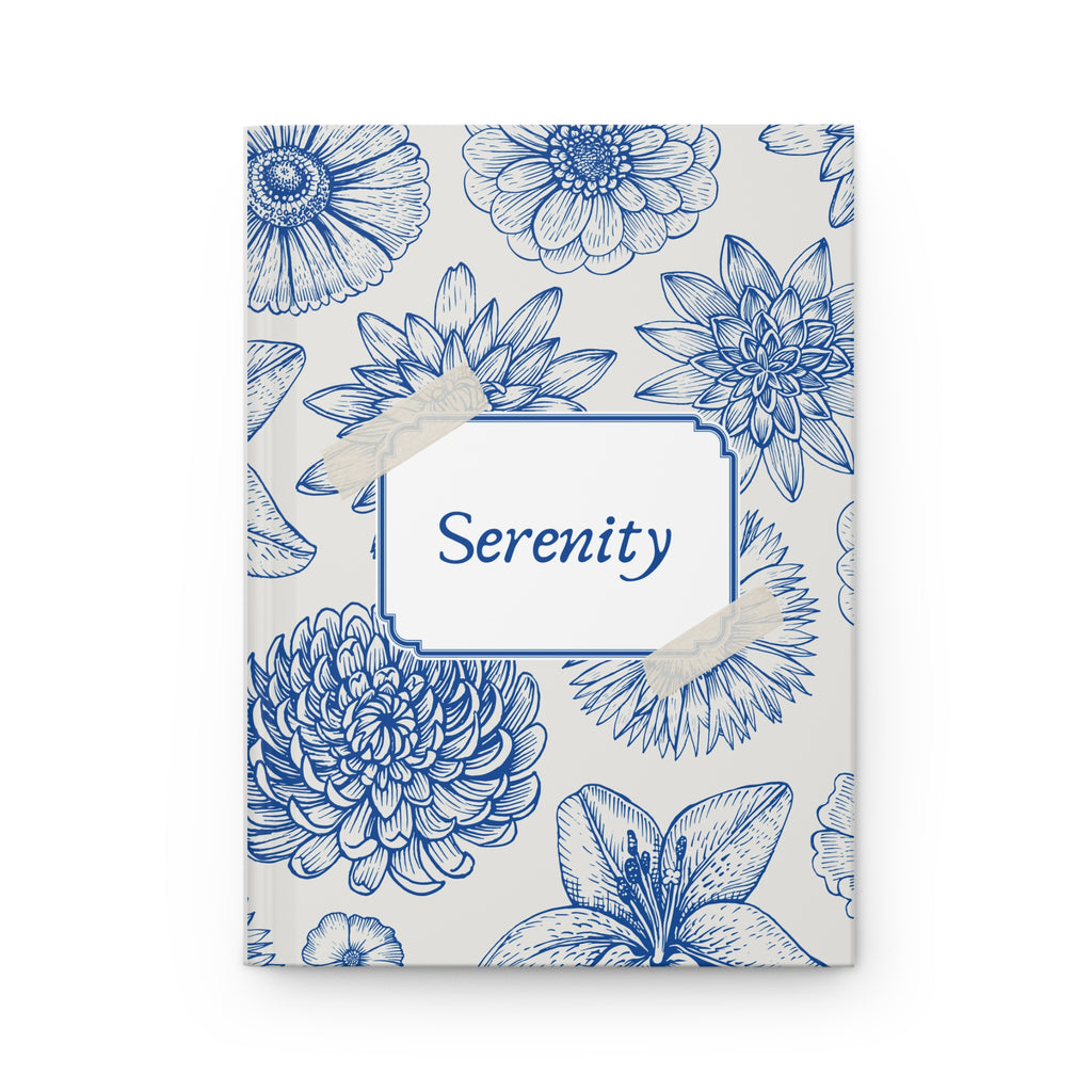 Serenity Floral Hardcover Journal Blue Botanical Notebook