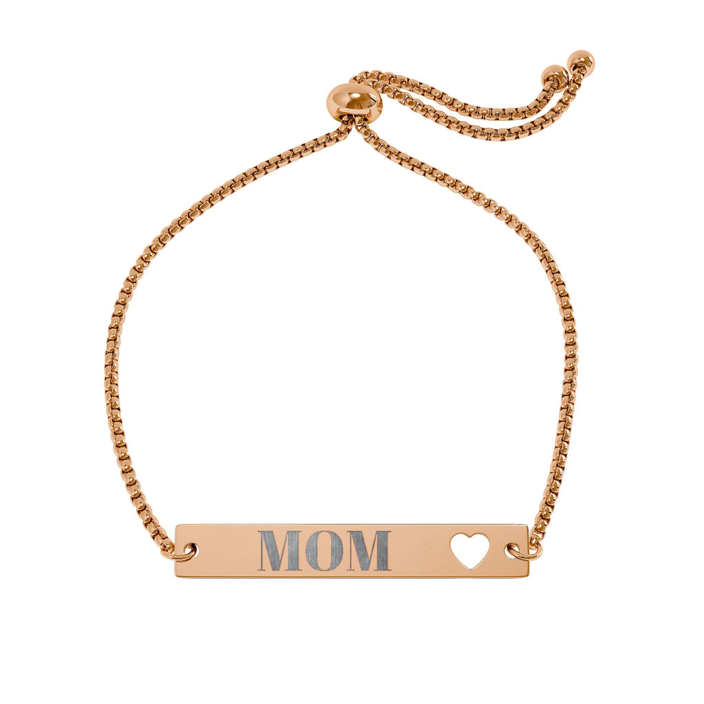 Mom Engraved Heart Bar Bracelet — Adjustable Gold/ Rose Gold Personalized Gift for Mother’s Day