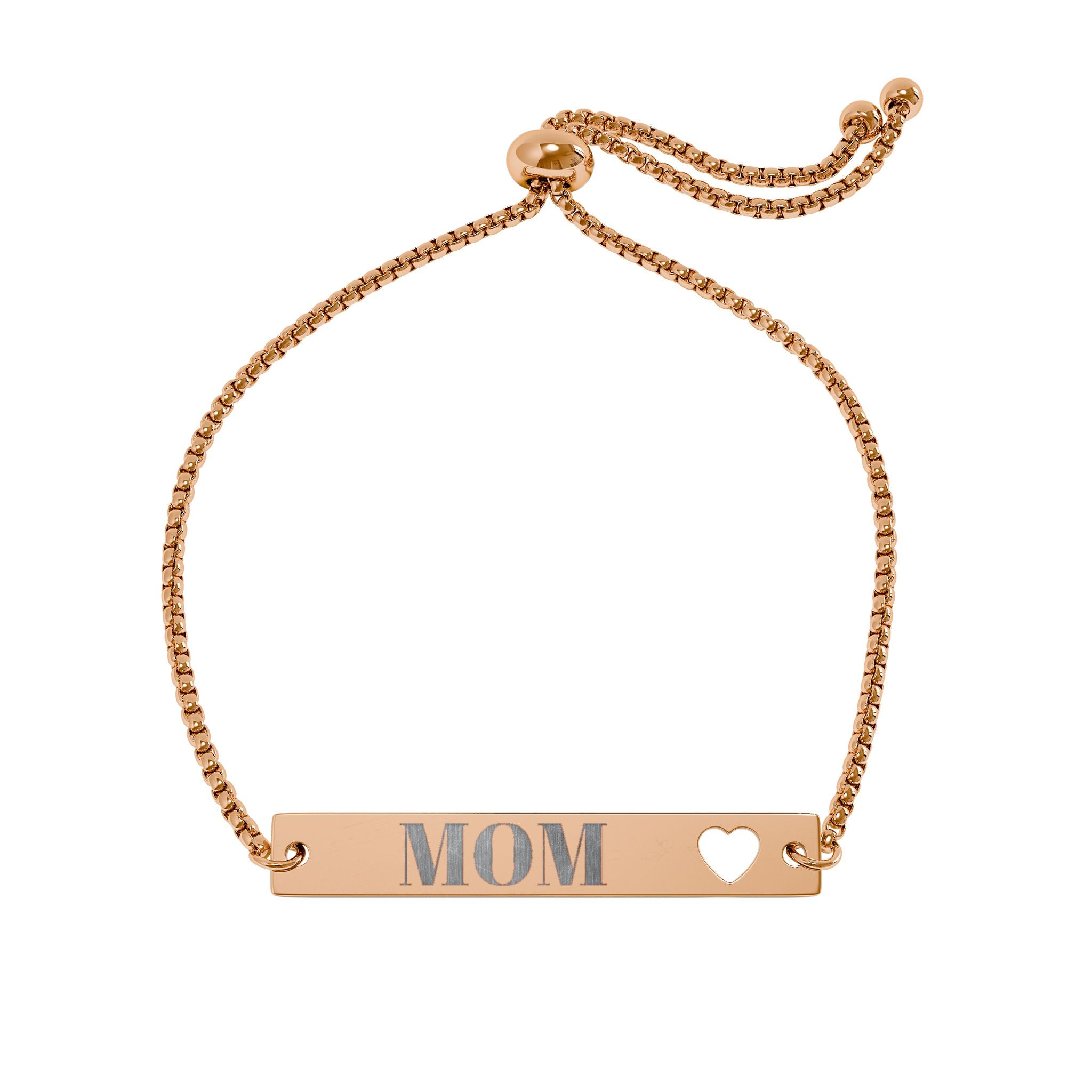 Mom Engraved Heart Bar Bracelet — Adjustable Gold/ Rose Gold Personalized Gift for Mother’s Day