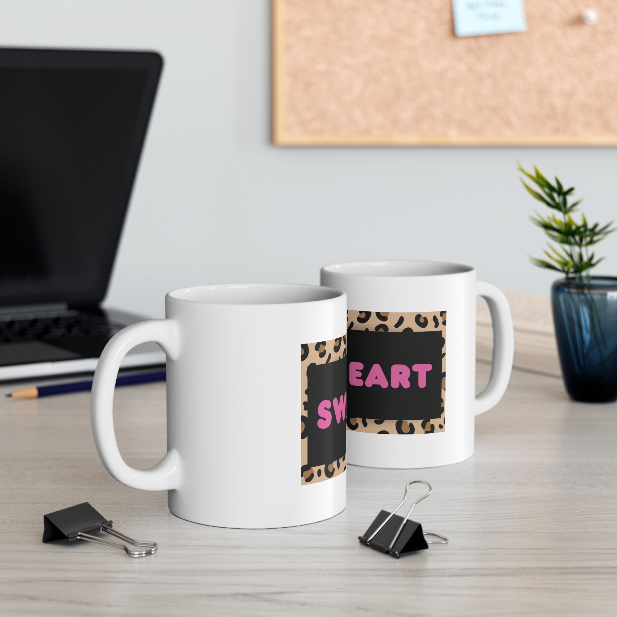 Sweetheart Leopard Print Mug Pink Typography Ceramic Coffee Cup (11oz/15oz)