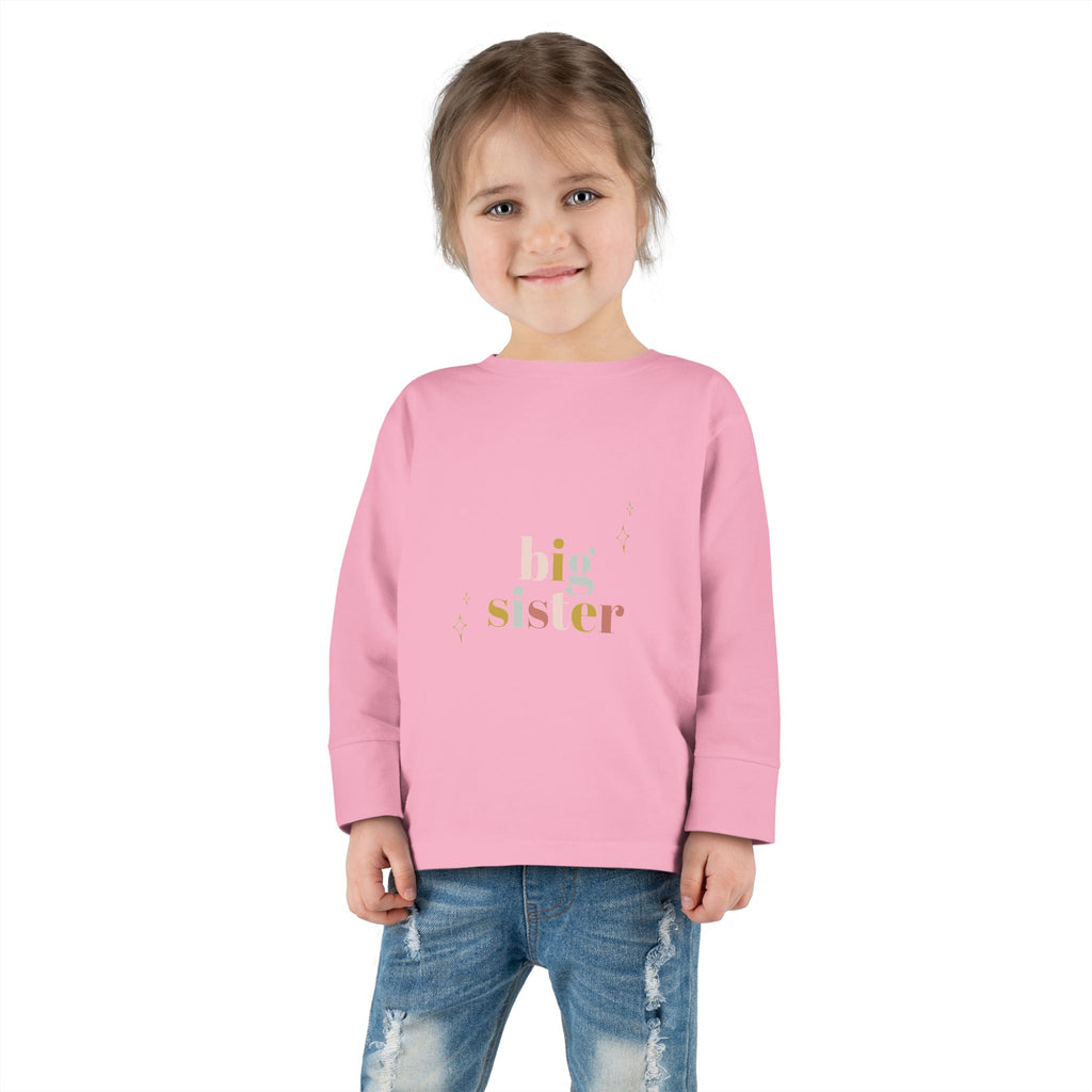 Big Sister Toddler Long Sleeve Tee — Pastel Rainbow Sibling Shirt