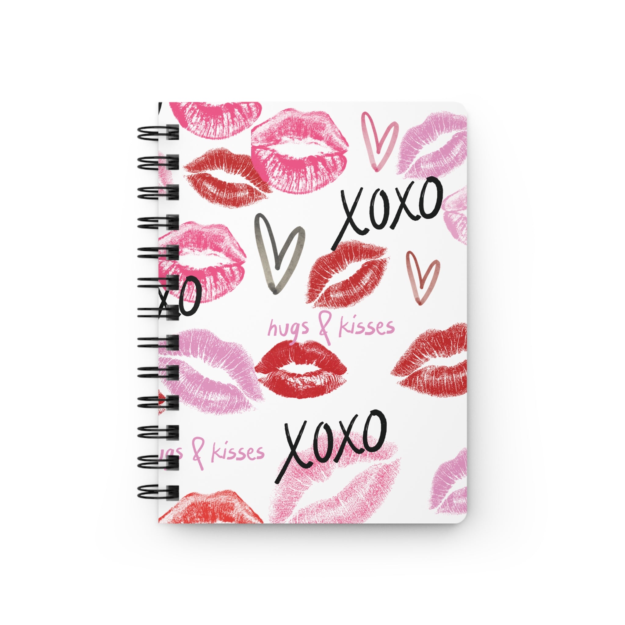 Kisses & XOXO Spiral Journal — Romantic Lip Print Notebook for Valentines, Love Notes & Gifts