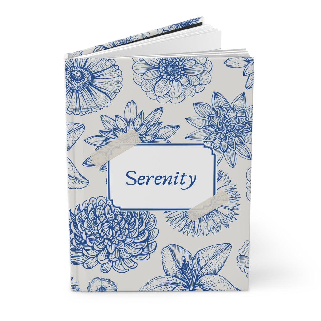 Serenity Floral Hardcover Journal Blue Botanical Notebook