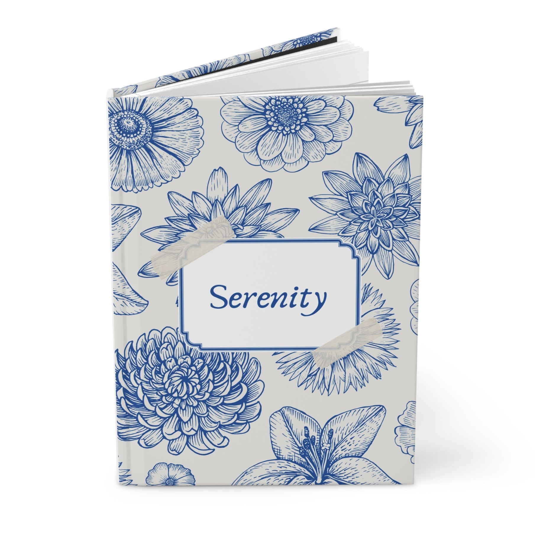 Serenity Floral Hardcover Journal Blue Botanical Notebook